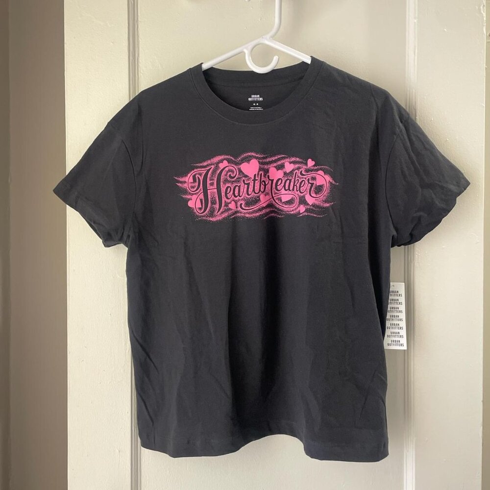 Urban Outfitters Men's Black and Pink T-shirt